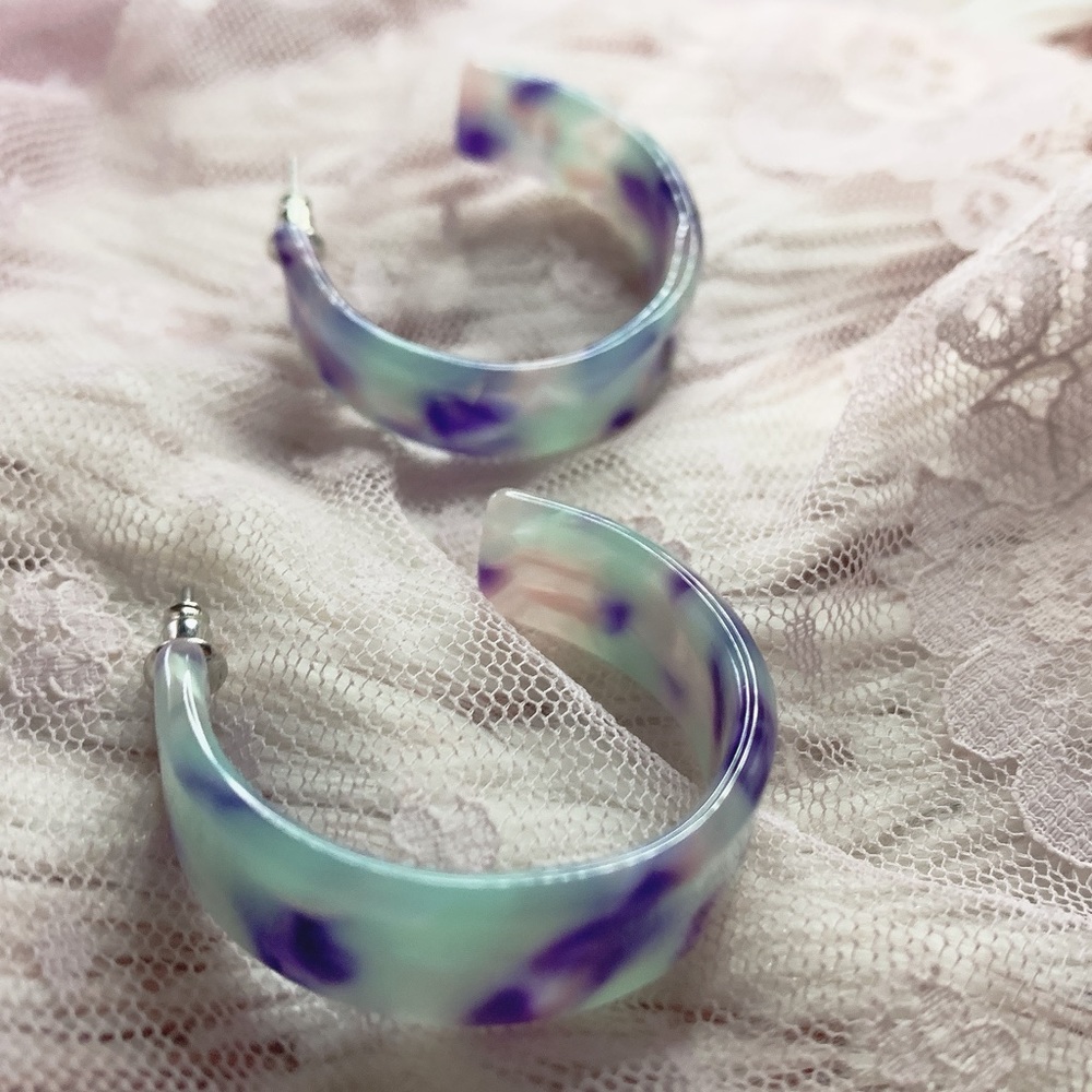 Blue & Purple Tortoise Hoop Earrings
